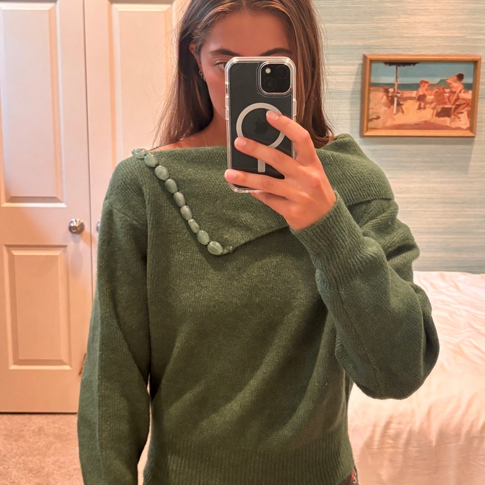 Zara Olive Off-the-Shoulder Sweater